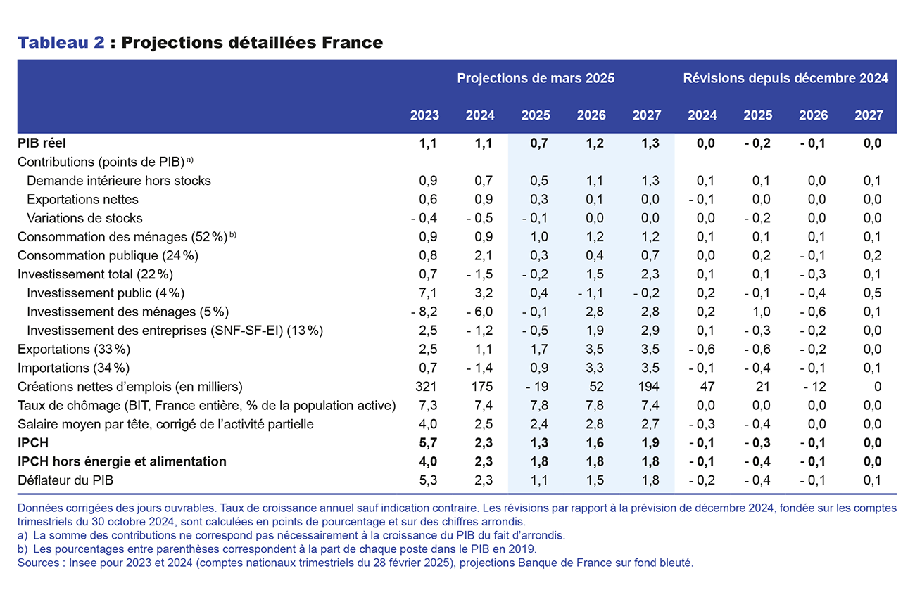 Tableau 2 : Projections détaillées France