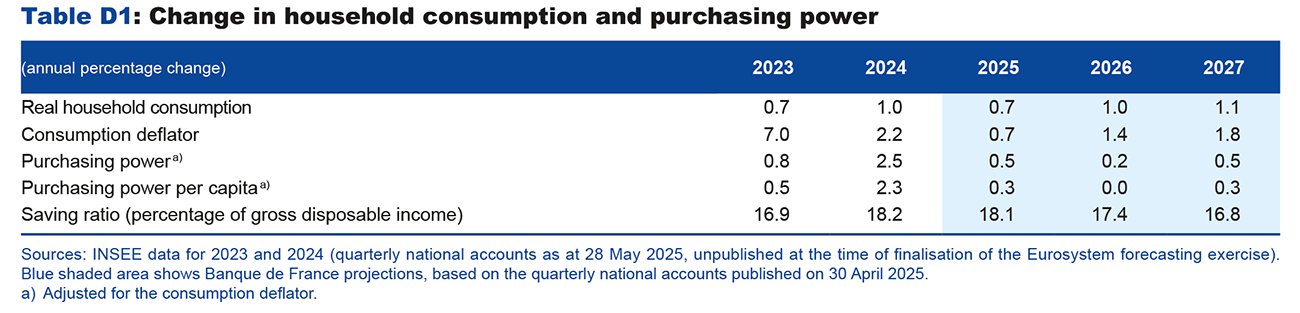 Table D1: Change in household consumption and purchasing power