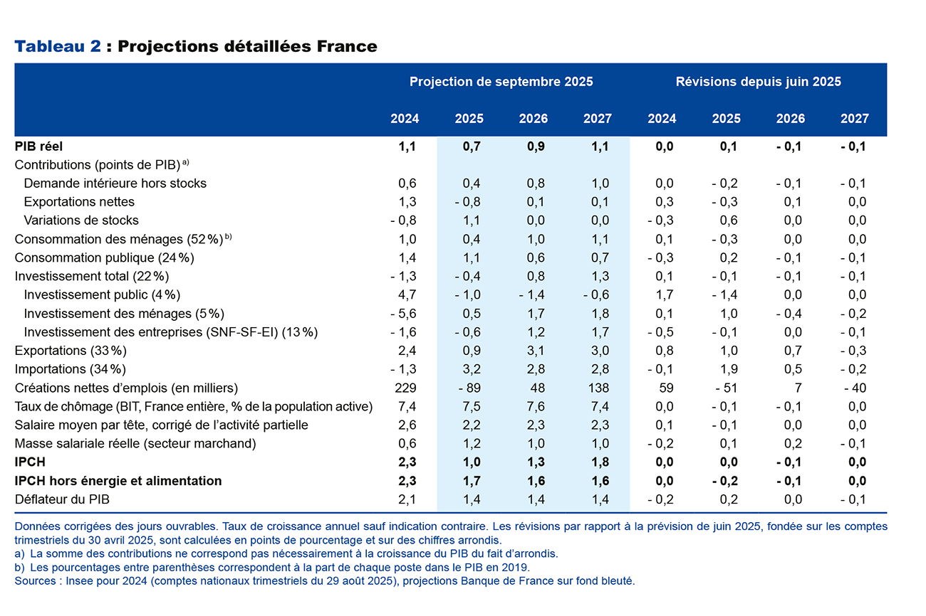 Tableau 2 : Projections détaillées France