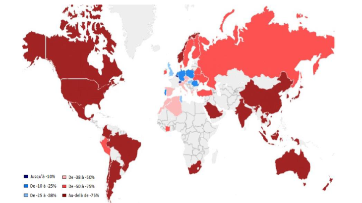 évolution des recettes de voyages en juillet-août 2020 par rapport à juillet-août 2019