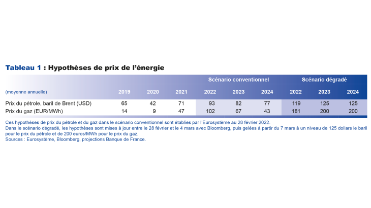 Hypothèses de prix de l'énergie