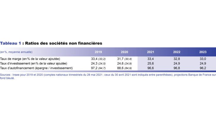 Tableau 1 : ratios des sociétés non financières