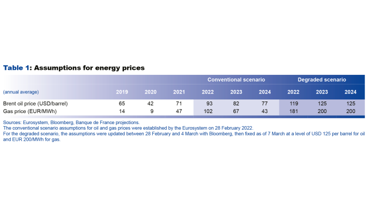 Macroeconomic projections – March 2022 - Assumptions for energy prices
