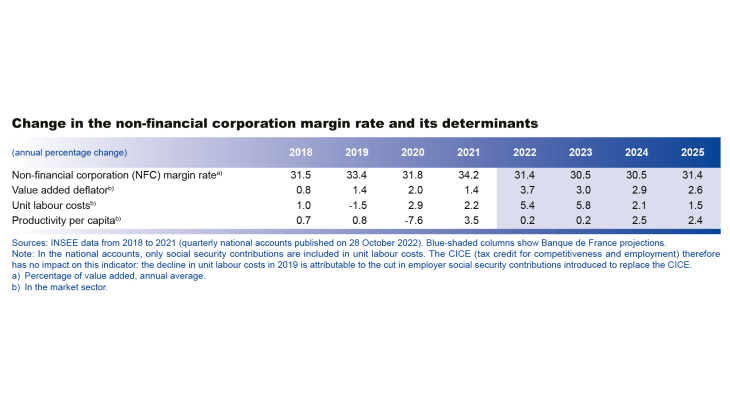 Macroeconomic projections – December 2022 - Change in the non-financial corporation margin rate and its determinants