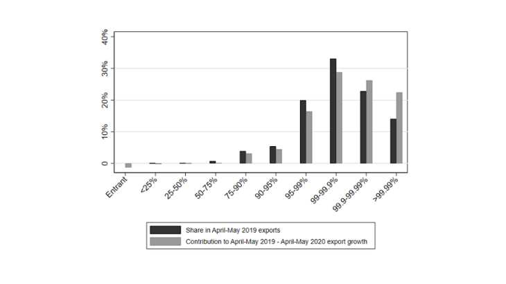 Chart 1: Largest exporters contributed more than their pre-crisis share (April-May 2020 relative to April-May 2019) Source:  Authors' calculations based on Customs data.