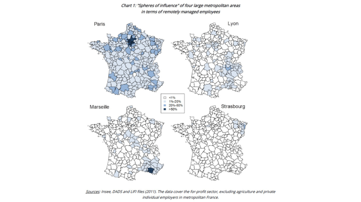 Spheres of influence of four large metropolitan areas in terms of remotely managed remployees