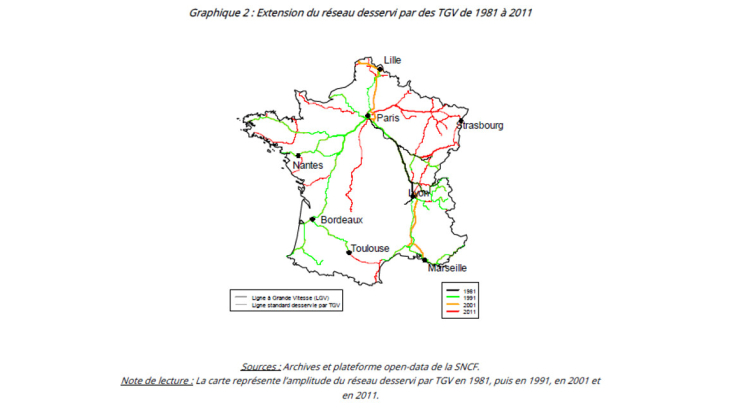 Extension du réseau desservi par des TGV de 1981 à 2011
