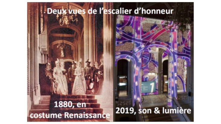 Photo 2 : l’escalier d’honneur en 1880 et en 2019 Source : Auteur