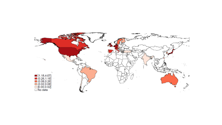 Chart 1: Foreign banks’ exposures to France (as a % of total bank debt of French residents) Source: BIS Consolidated Banking Statistics (CBS) – Immediate Borrower (IB) and authors’ calculations.