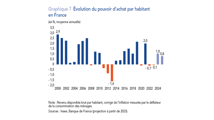 Evolution du pouvoir d'achat par habitant en France