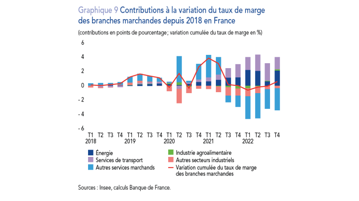 Contributions à la variation du taux de marge des branches marchandes depuis 2018 en France