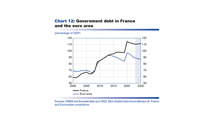 Government debt in France and the euro area
