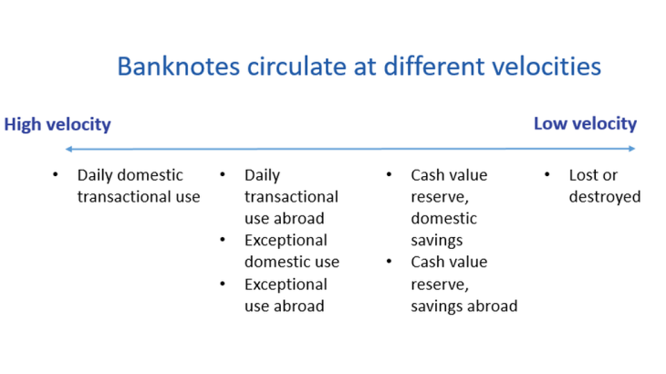 Figure 1: The velocity of banknote circulation depends on the motives for holding cash Source: Authors.