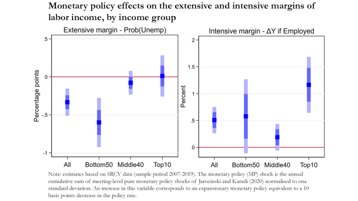 the effects of monetary policy on the extensive and intense margins of labor income, by income group