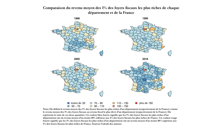 Comparaison du revenu moyen des 1% des foyers fiscaux les plus riches de chaque département de la France