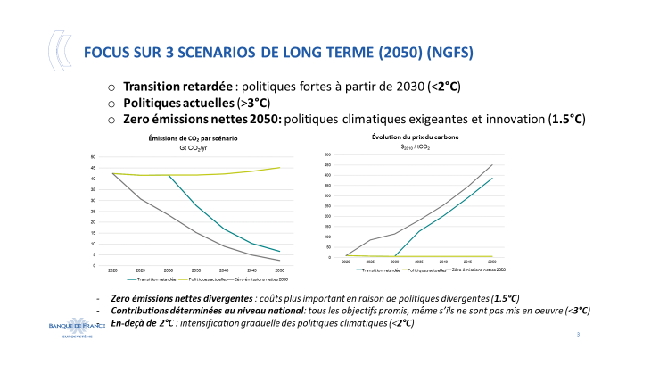 Focus sur 3 scénarios de long terme (2050) (NGFS)