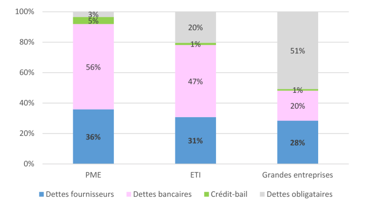 Graphique 1 : Répartition de la dette des entreprises en 2022 (en %)