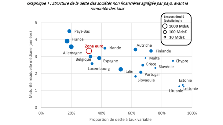 Graphique 1 : Structure de la dette des sociétés non financières agrégée par pays, avant la remontée des taux