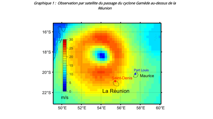 Graphique 1 :  Observation par satellite du passage du cyclone Gamède au-dessus de la Réunion