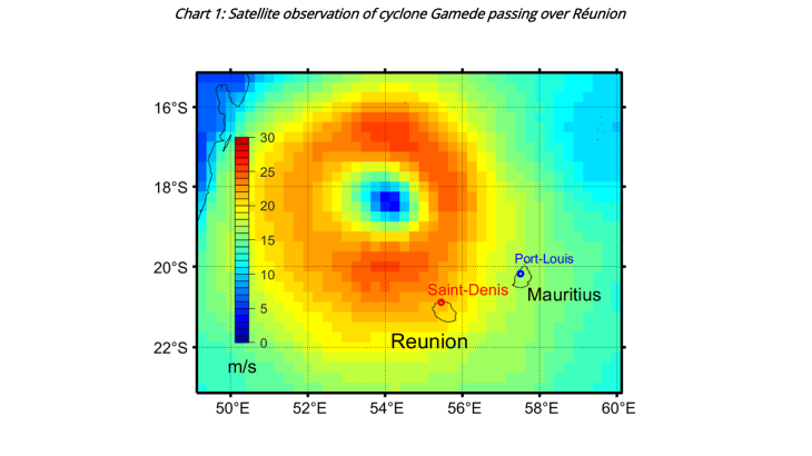 Chart 1: Satellite observation of cyclone Gamede passing over Réunion