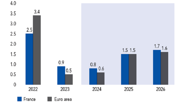 GDP growth in France and the euro area