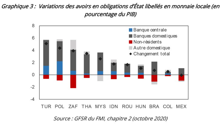 Graphique 3 : Variations des avoirs en obligations d'État libellés en monnaie locale (en pourcentage du PIB)
