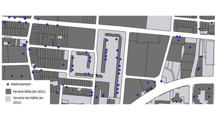 Figure 2. Croisement spatial entre les parcelles et les établissements d’entreprise