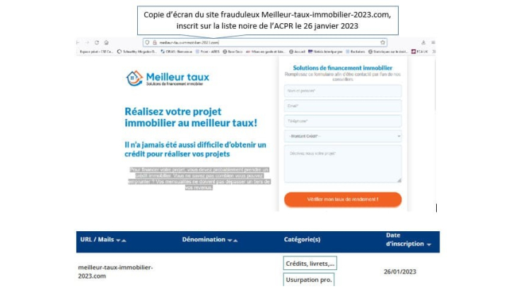 copie écran site frauduleux Meilleur-taux-immobilier-2023