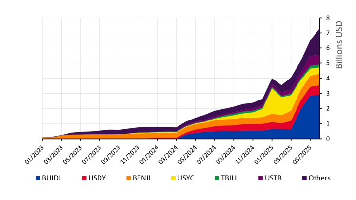 Chart 2: Market capitalisation of tokenised money market funds invested in US Treasuries