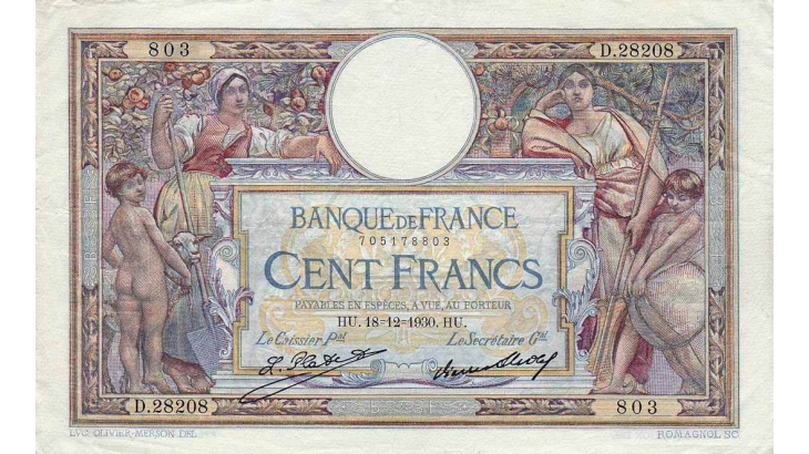 recto du billet de 100F 1906 Merson