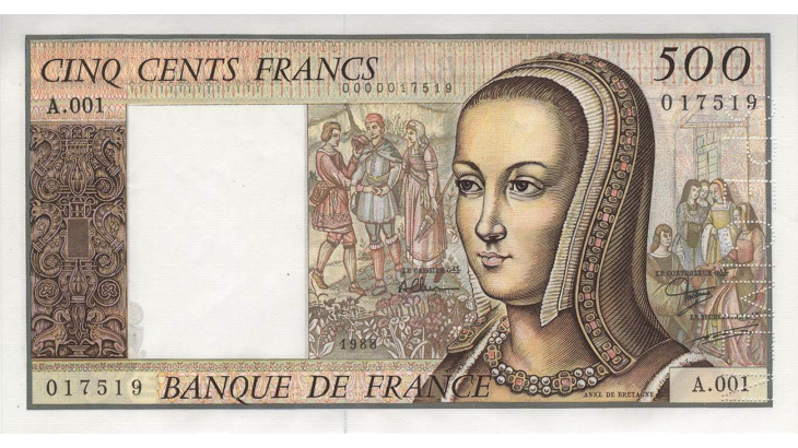recto du billet de 500F 1986 Anne de Bretagne 