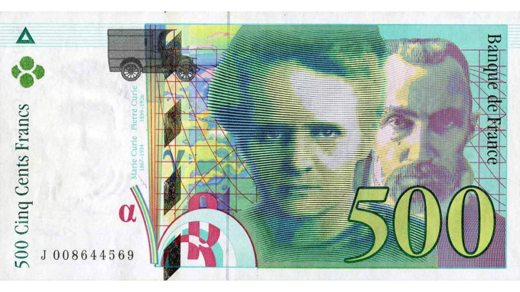 recto du billet de 500F Pierre et Marie Curie
