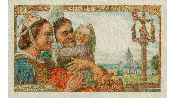 billet de 20F - pecheur - 1942 - verso
