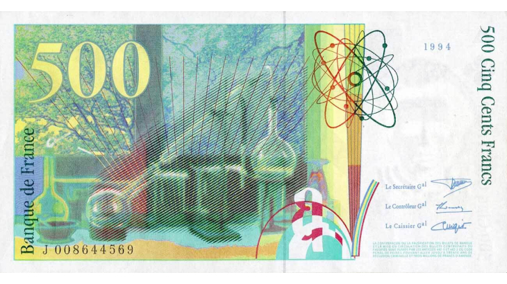 billet de 500F - Pierre et Marie-Curie - verso