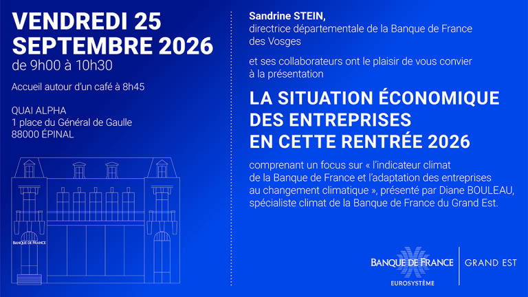 Situation économique des entreprises en cette rentrée 2026 vendredi 25 septembre 2026 9h00 à 10h30 au  1 place du général de Gaulle à Epinal