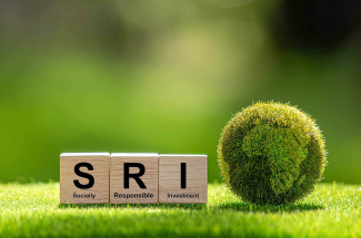 lettres SRI à coté d'une mappemonde en gazon sur de la pelouse et fond de feuillage flou