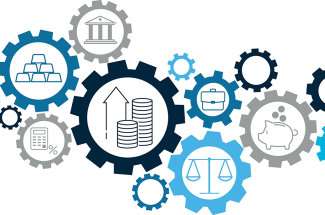 engrenages représentant l'or la bourse l'épargne la justice les taux