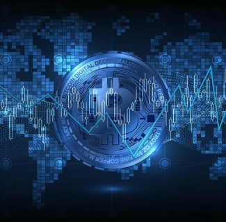 bitcoin sur une planisphère avec un graphique passant sur l'équateur