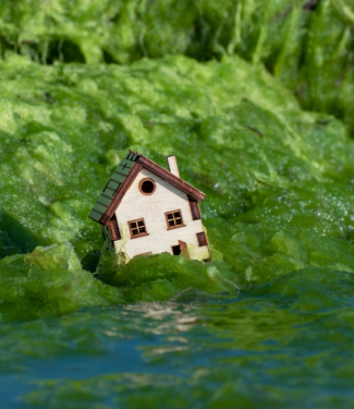 Maison individuelle entourée d'algues