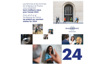 Visuel de présentation des vœux de la Banque de France avec des photos d'agents