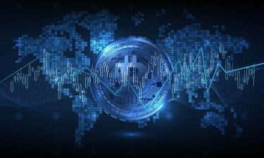 bitcoin sur une planisphère avec un graphique passant sur l'équateur